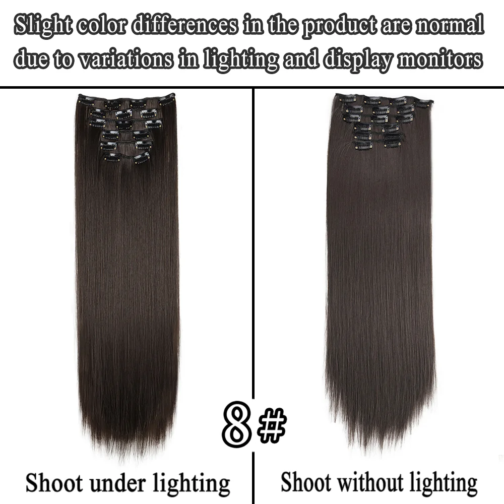 24 بوصة 16 مقطع في وصلات الشعر طويل مستقيم تصفيفة الشعر الاصطناعية شقراء سوداء مقاومة للحرارة الشعر كاذبة يوميا/.\[