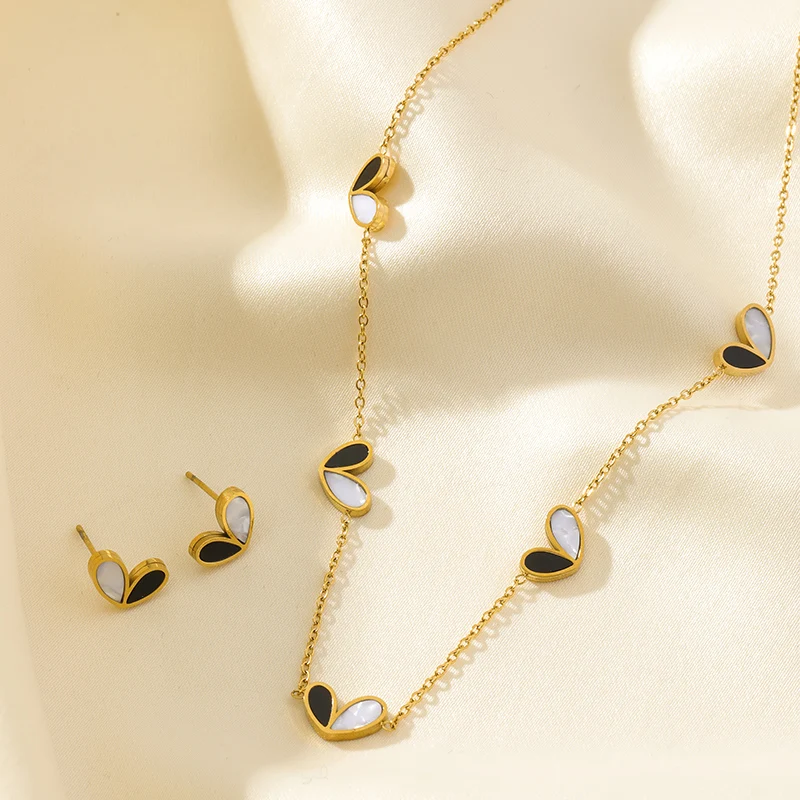 EILIECK 316L Edelstahl Kreatives Herz-Halsketten-Armband-Ohrringe-Set für Damen, Modischer Goldfarbener Wasserdichter Schmuck als Geschenk – Detail 16