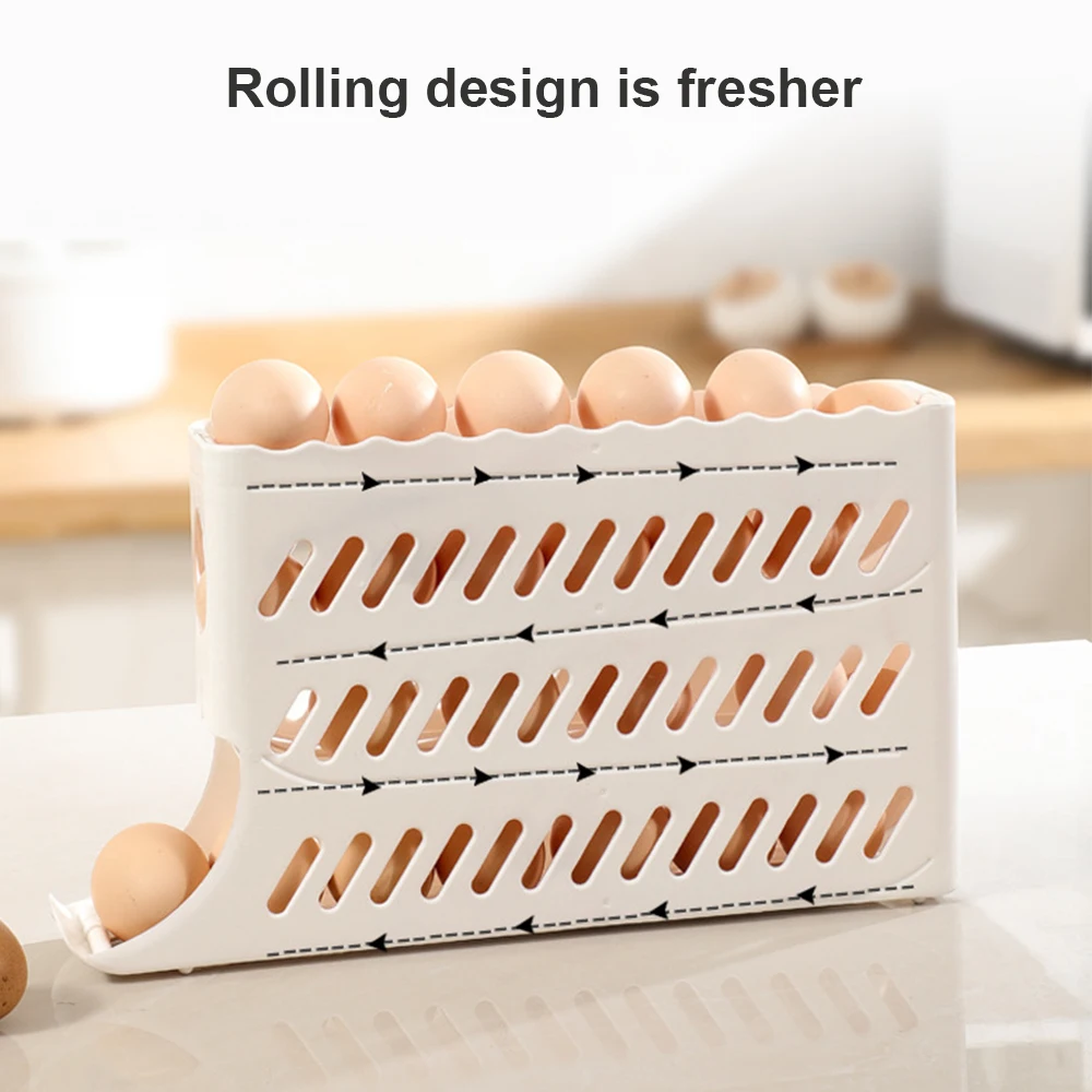 Egg Storage Box Automatic Scrolling Egg Rack Holder Storage Box Egg Basket Container Organizer