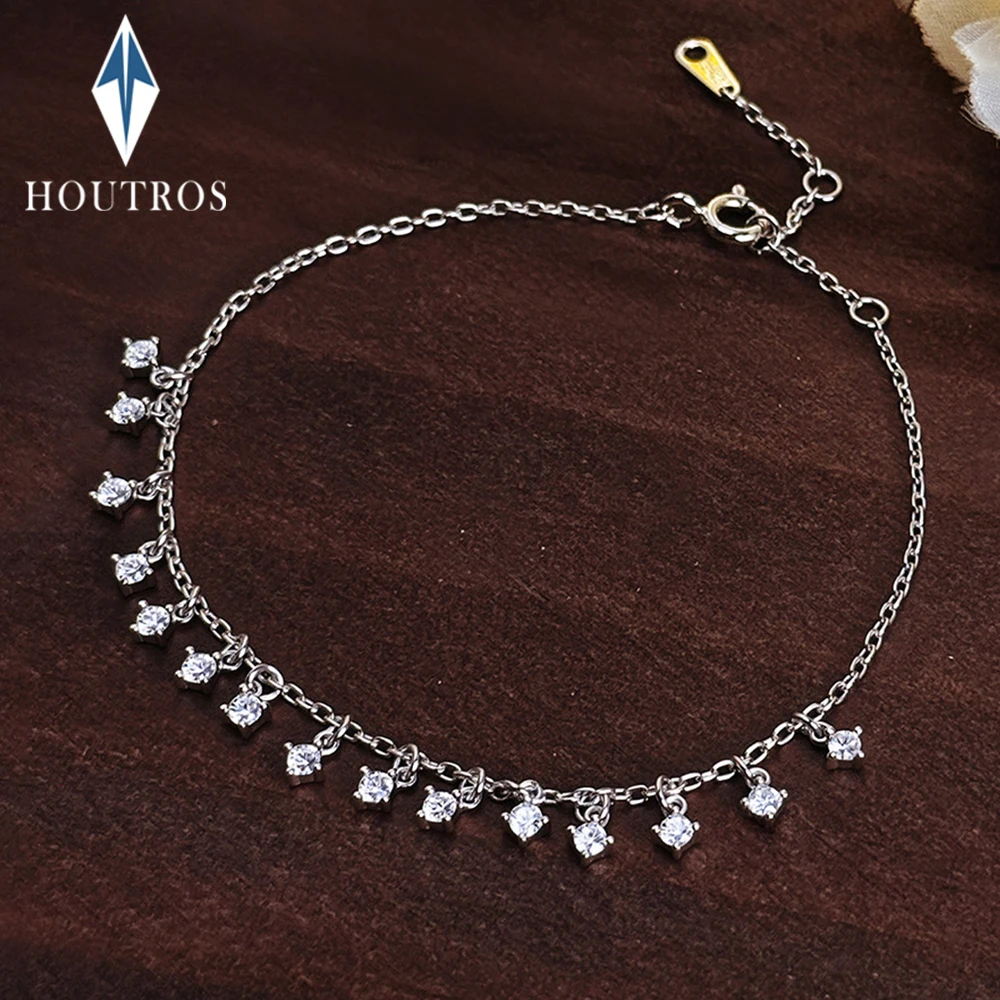 2mm All Round Cut Moissanite Bracelet for Women 925 Sterling Silver Adjustable Pendant Hand Chain Anniversary Party Jewelry Gift