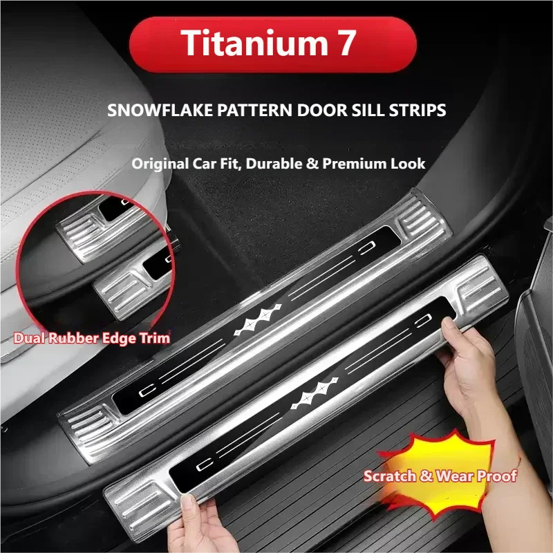 

For BYD Leopard 7 Titanium 7 2025 2026 Car Door Sill Scuff Plate Welcome Pedal Protection Stainless Black/Silvery Garnish