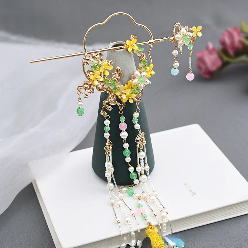 Full Set of Jade Rabbit Osmanthus Tassel Hairpin, Chinese hair sticks sets