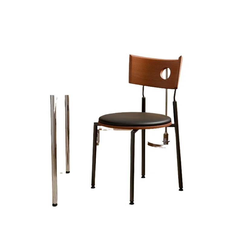 เก้าอี้ทานอาหารสไตล์เรโทร เก้าอี้พนักพิงไม้เนื้อแข็งสแตนเลส เก้าอี้พักผ่อนแบบซ้อนได้สำหรับอพาร์ทเมนต์ขนาดเล็ก