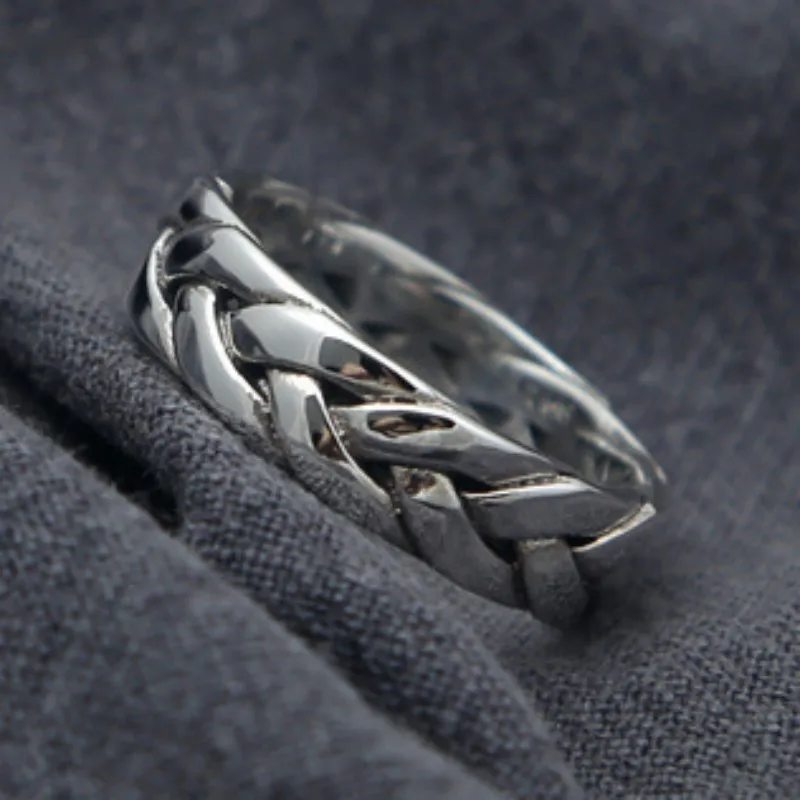 BOCAI S925 Sterling Silver Rings  New Fashion Thickened Twist Weaven-Pattern Solid Pure Argentum Punk Jewelry for Men Women