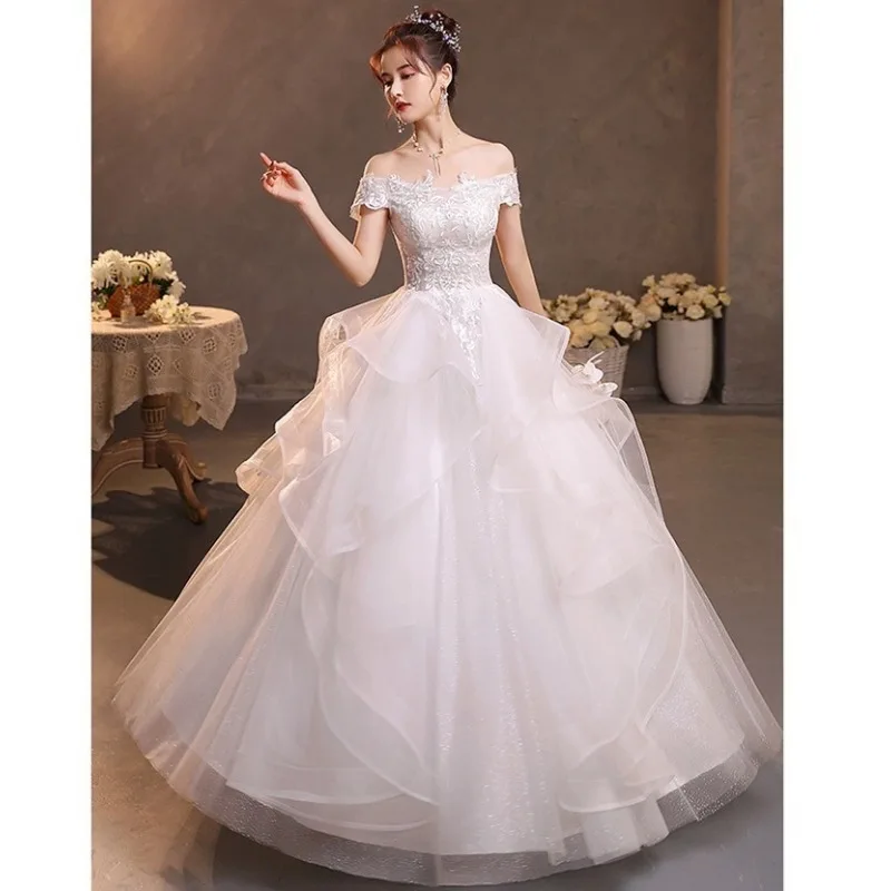 Elegantes One-Shoulder-Hochzeitskleid im koreanischen Stil, 2025, edles, schlankmachendes Mädchen-Traum-Krawattenkleid, begrüßende Braut, großes Swing-Kleid