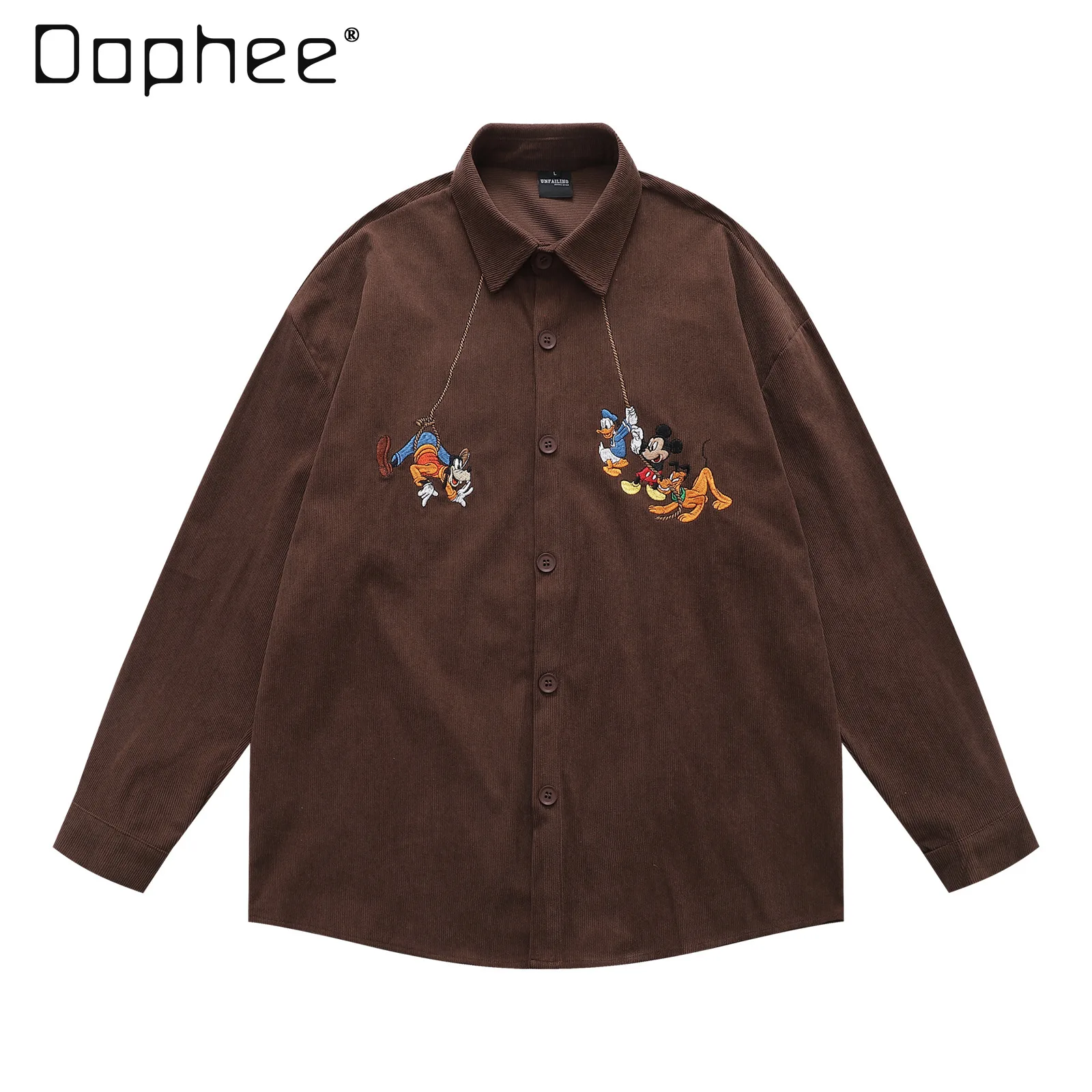 

Вельветовая рубашка с длинными рукавами и вышивкой в американском стиле ретро для мужчин и женщин, осень 202, свободная повседневная универсальная рубашка