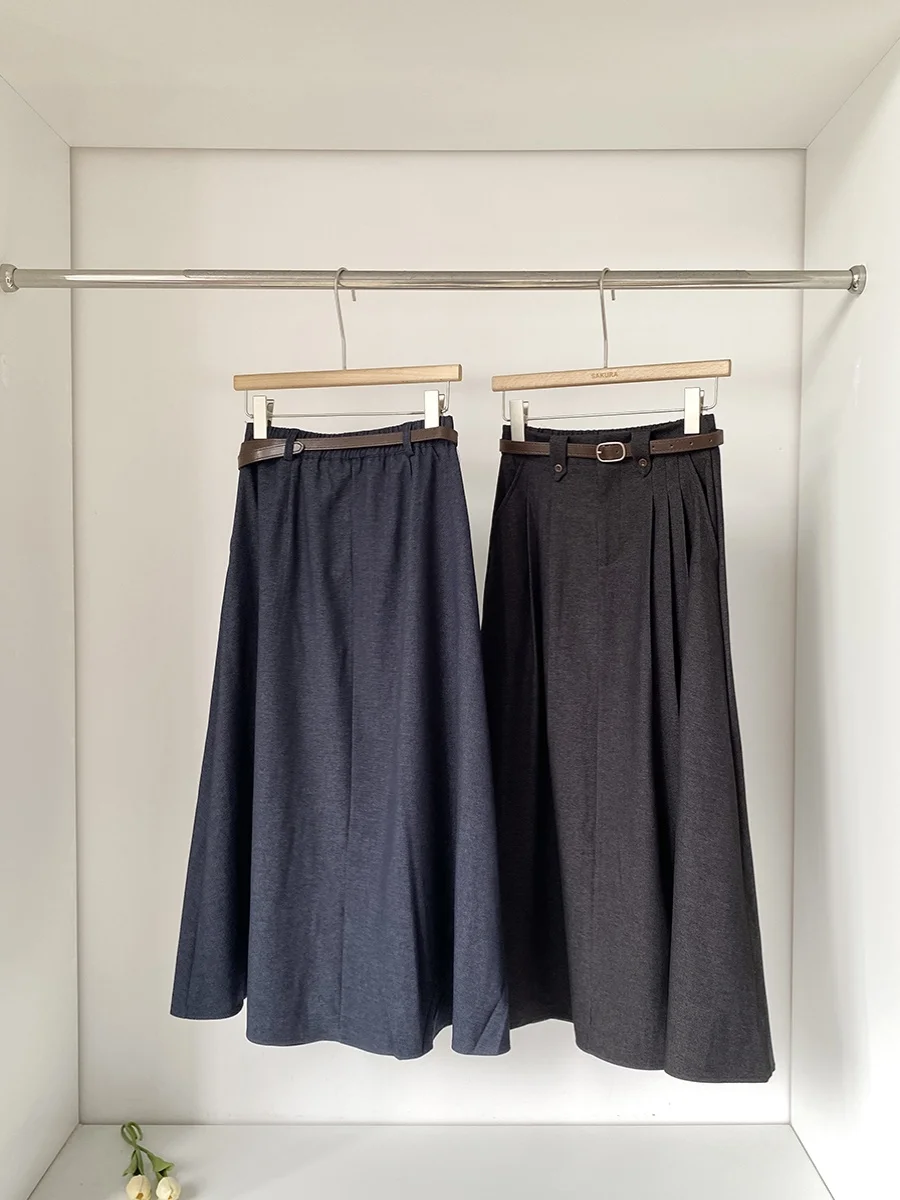 Faionable Gonna longuette a trapezio a vita alta Gonna da donna versatile con cintura per pendolari estivi Gonna coreana f-lunghezza