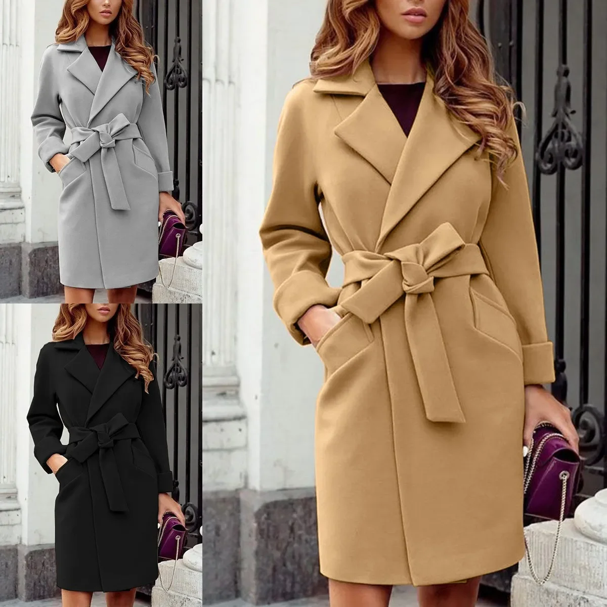 

Elegant Wool Blends for Women Long Sleeve Streetwear Korean Fashion Jackets Pockets Slim 2023 New Autumn Winter Coats