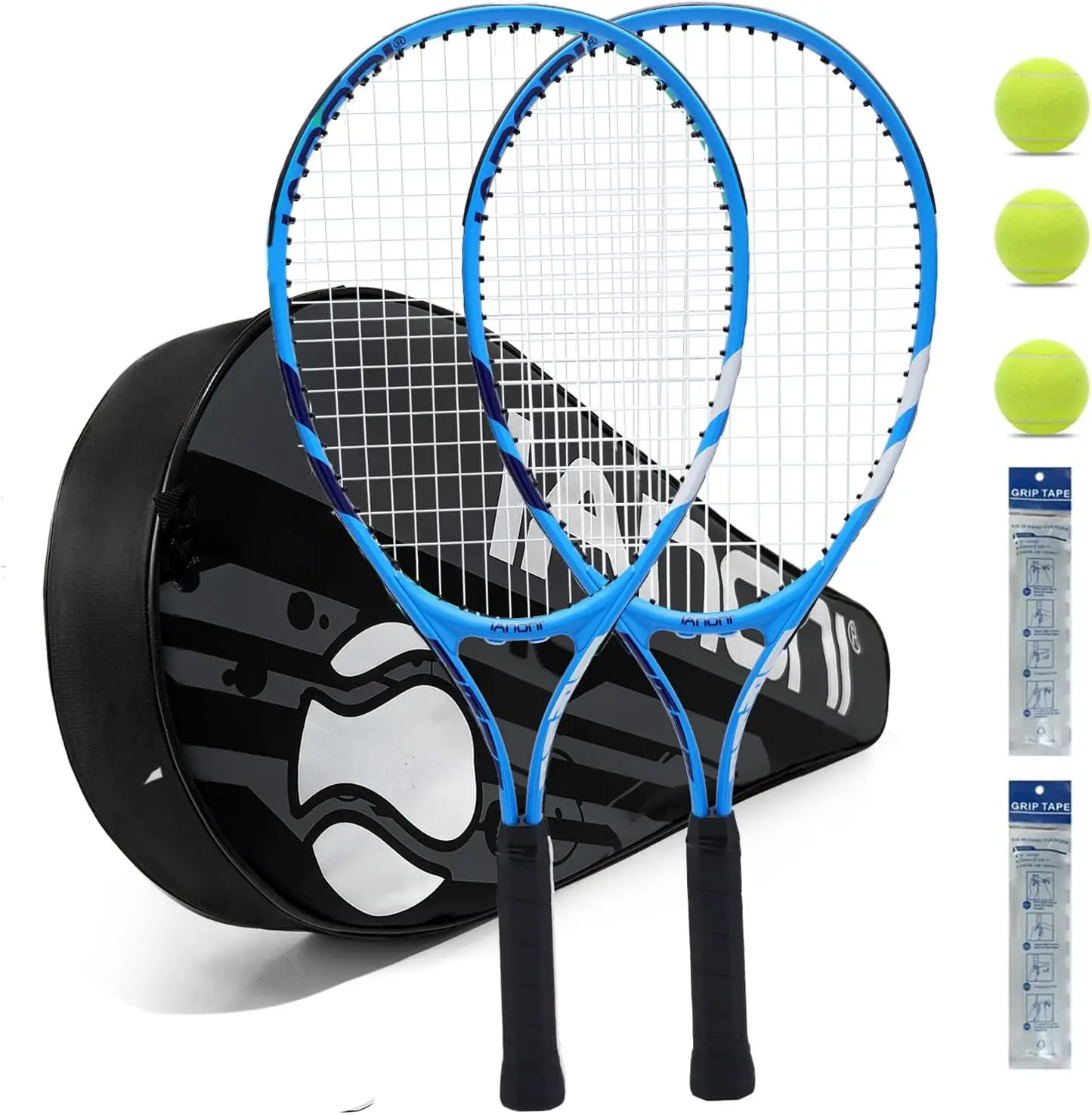 

Kids Tennis Racket Set: 2 Racquets, 3 Balls, Grips & Dampers for Fun Play