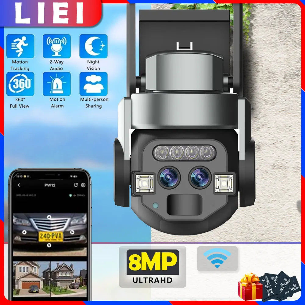 

LIEI WIFI PTZ IP Camera 8MP Auto Tracking Dual Lens Surveillance camara Security Protection Monitor Waterproof Smart Home CCTV