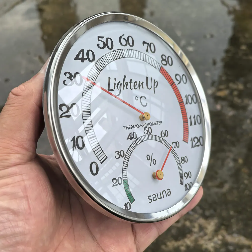Mechanisches Thermometer-Hygrometer mit Metallgehäuse, keine Batterie erforderlich, Temperatur- und Feuchtigkeitsmesser für Innenräume, Badezimmer, Sauna & Dampfbad – Detail 4