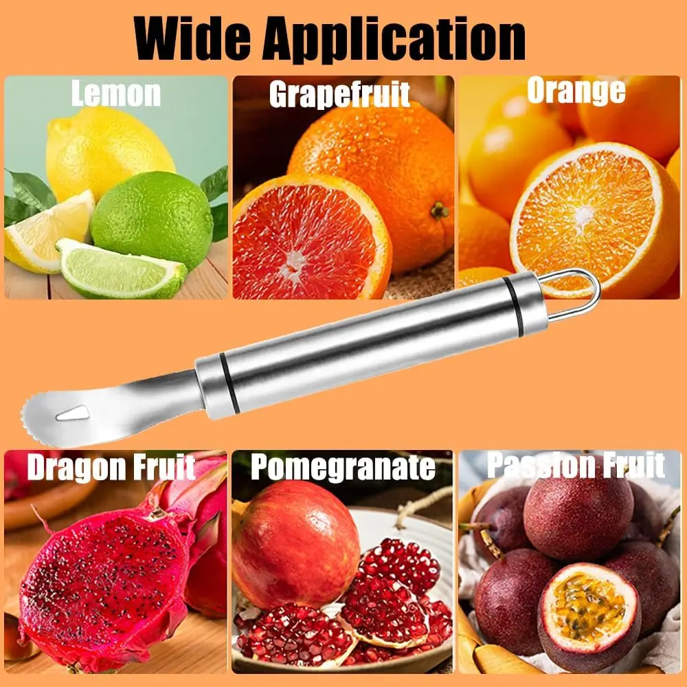 Stainless Steel Orange Peeler - Easy, Quick Peeling, Long Handle Citrus Tool with Triangle & Serrated Shovel, Creative Kitchen Gadget