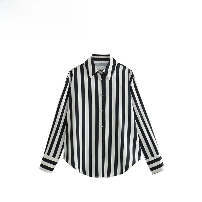 

ZBZA Spring New Women's Faion Casual Stripe irt Street Sle Long Sve Regular Length Polyester Fiber