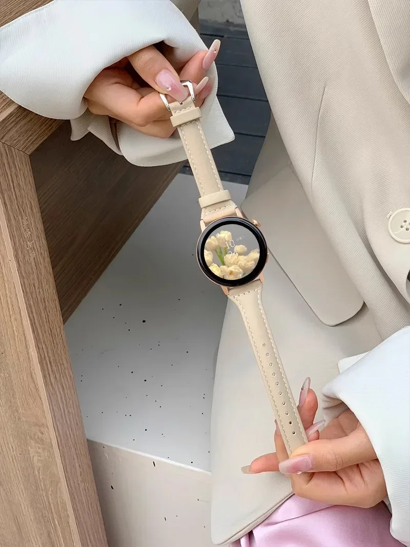 Тонкий кожаный ремешок для Samsung Galaxy watch 7/FE/6/5/pro/4 Classic 20 мм 22 мм спортивный браслет Correa Huawei watch GT 5-4-2-3 Band