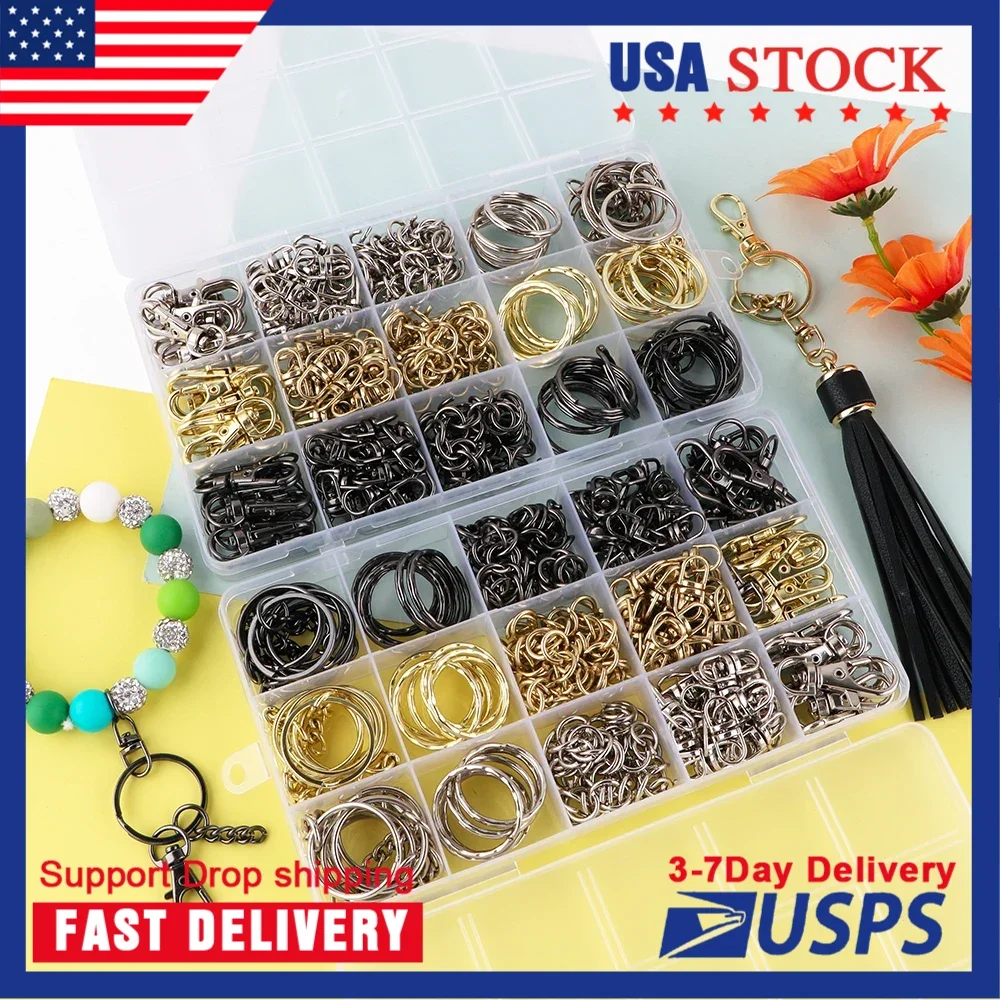 

Rhinestone Crystal Metal KeyRings Lobster Claw Clasps Swivel Snap Hooks Mix Kits DIY Lanyard Keychain Accessories Wholesale