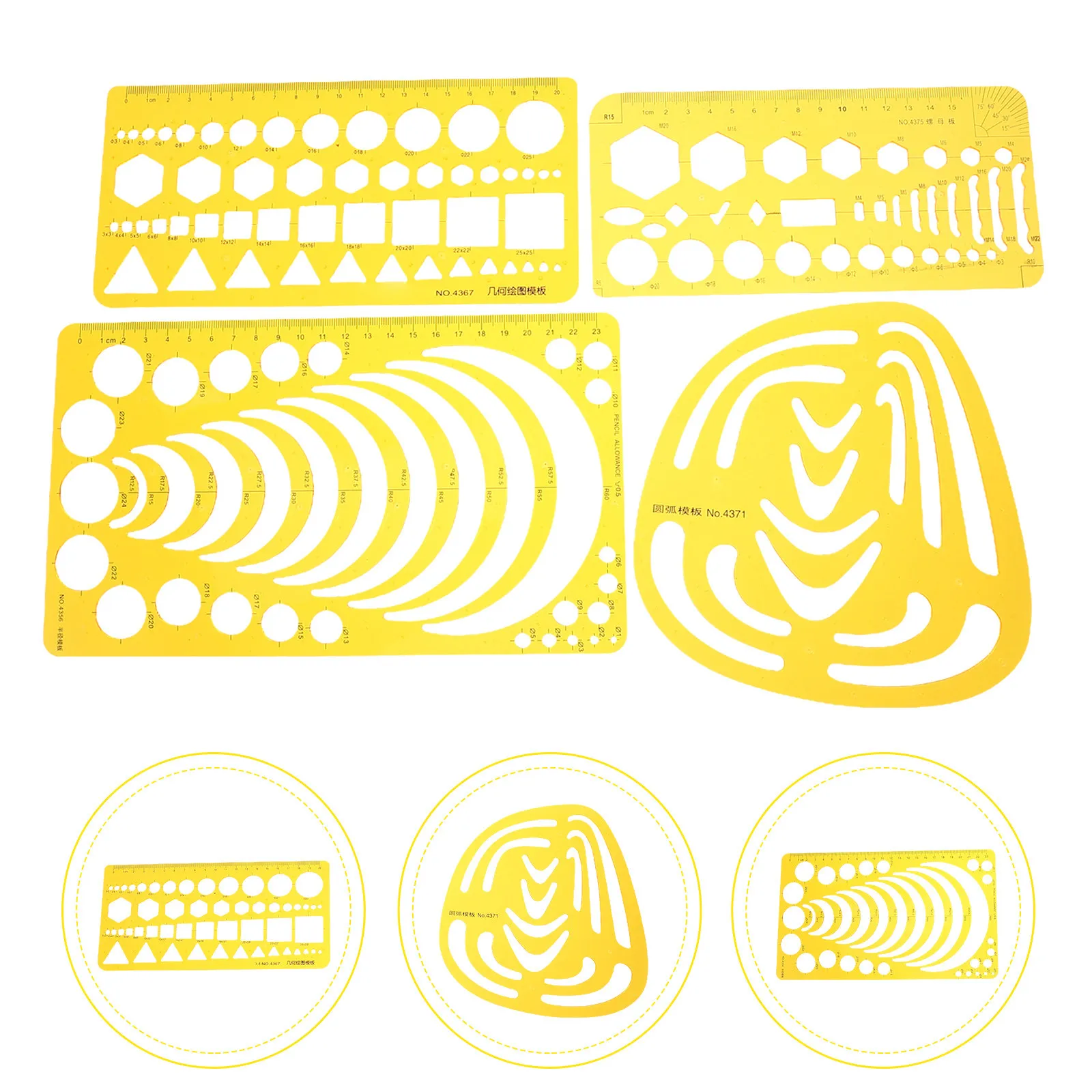4pcs-curve-ruler-set-transparent-orange-plastic-drafting-template-with-circles-squares-triangles-hexagons-for-architecture