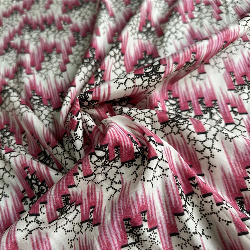 1 meter 95% Mulberry Silk 5% Spandex 18 momme Crepe Silk Fabric Abstract Floral Printed 140cm 55