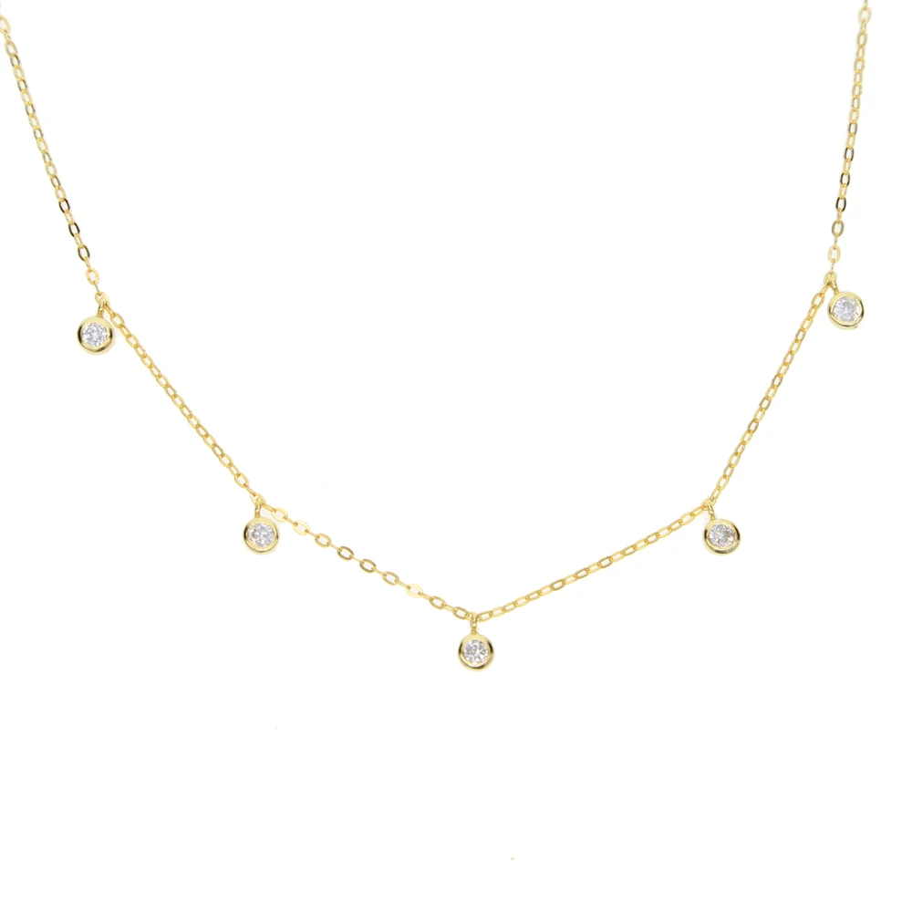 2017 high quality bezel 3mm cz charm drop 925 sterling silver 35+10cm extend chain choker silver charm necklace