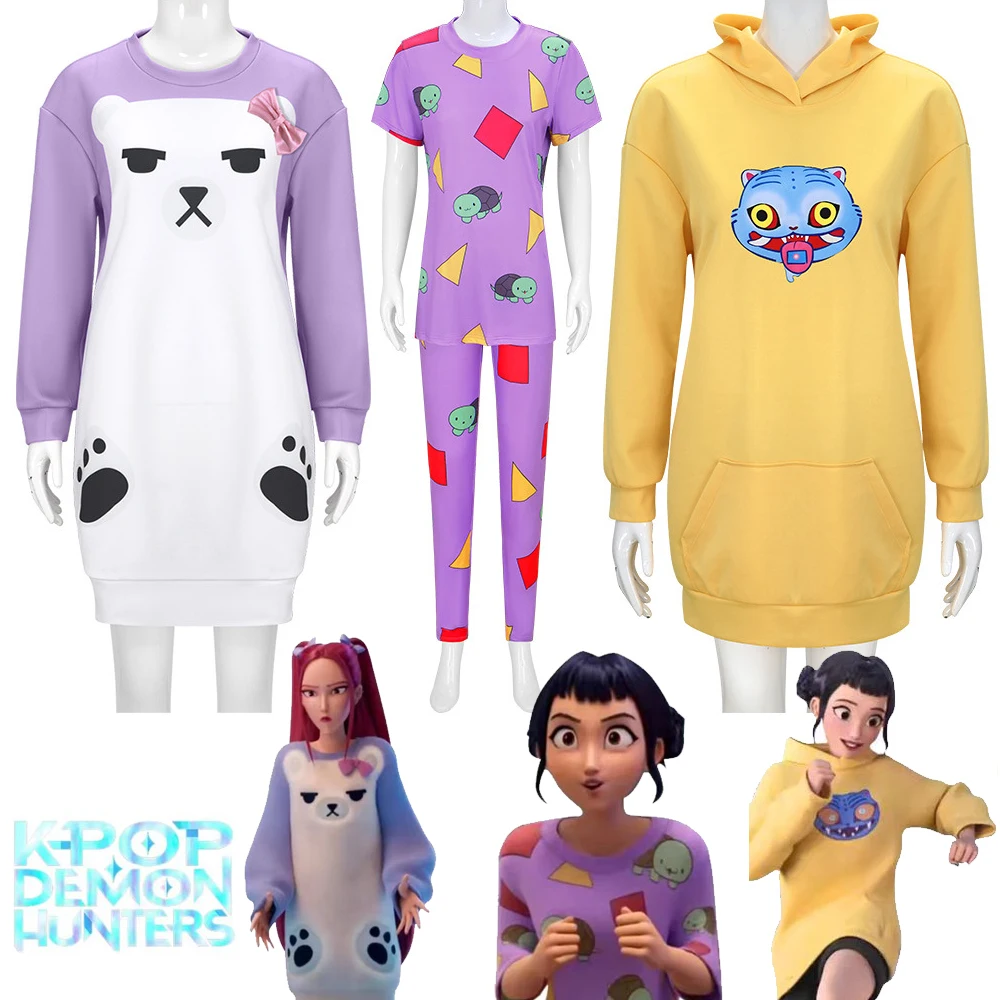 

Mira Rumi Zoey KPop Zoey Косплей Mira Фиолетовая пижама Желтый костюм с капюшоном Вечерние наряды Хэллоуин Ролевая игра Женщины Девушки