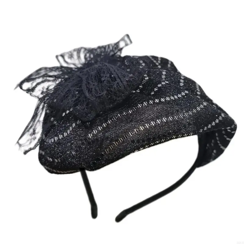 Lace Half Caps Bowknot Hairhoop for Lady French Headband Sweet Fascinator Hat Evening Dress Hairband for Formal Occasion