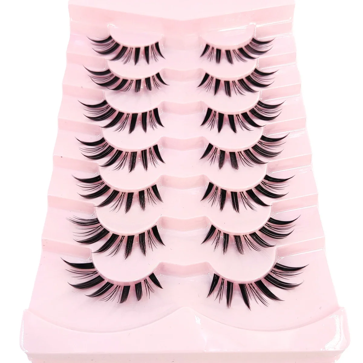 AMSDCN 7 pairs of fake eyelashes with transparent color roots anime role-playing imitation mink fur natural fake eyelashes tran