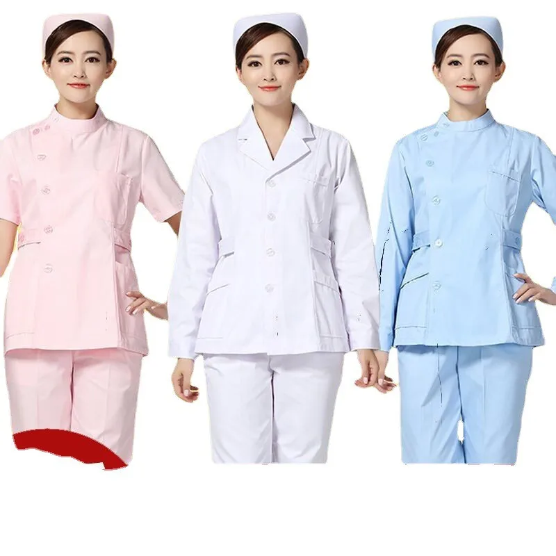 Pink Short Scrubs Top Nurse Uniforms Lab Coat Doctor Uniform for Women Outwear Medical Clothing Beauty Salon Long Sleeve clothes