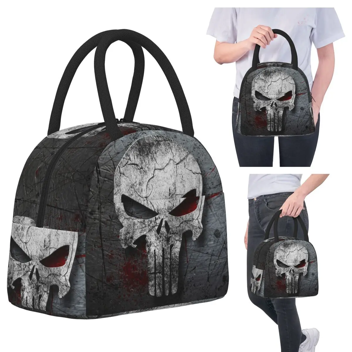 

Heavy Metal Skeleton Skull Punishers Lunch Bags Insulated Bento Box Portable Lunch Tote Leakproof Picnic Bags Thermal Bag