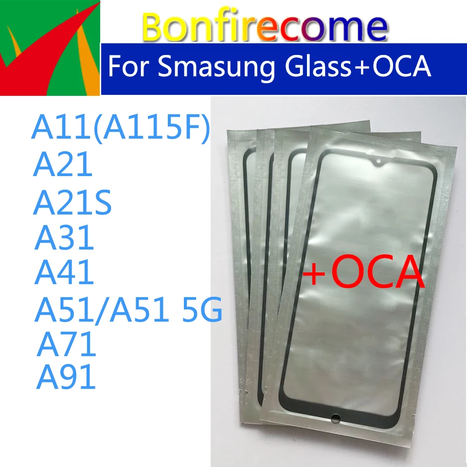 10Pcs\Lot For Samsung Galaxy A11 A21 A21s A31 A41 A51 A71 A91 Touch Screen Panel Front Outer Glass LCD Lens With OCA Glue