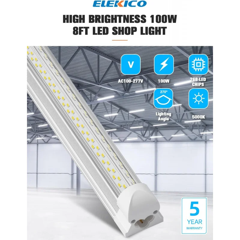 8ft led shop light, super bright 100W lights, 15000lm 5000K 8 foot LED lights, Linning 96