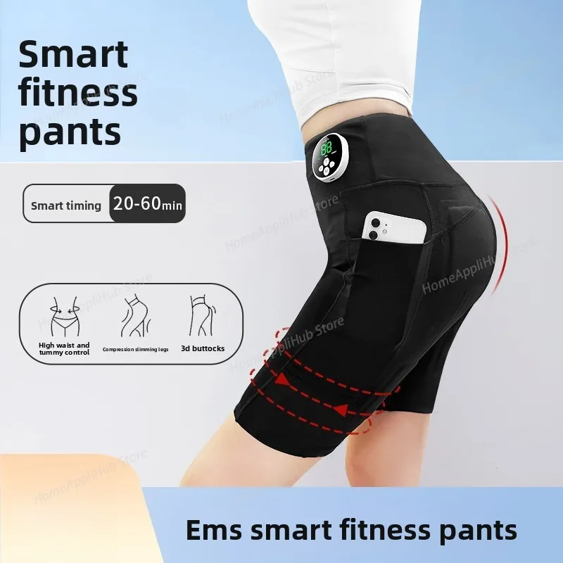

Умные штаны для йоги EMS, фитнес-подтяжка ягодиц, импульсный массаж, утягивающие брюки для коррекции фигуры, длина пять четвертей с карманным набором для тренировок