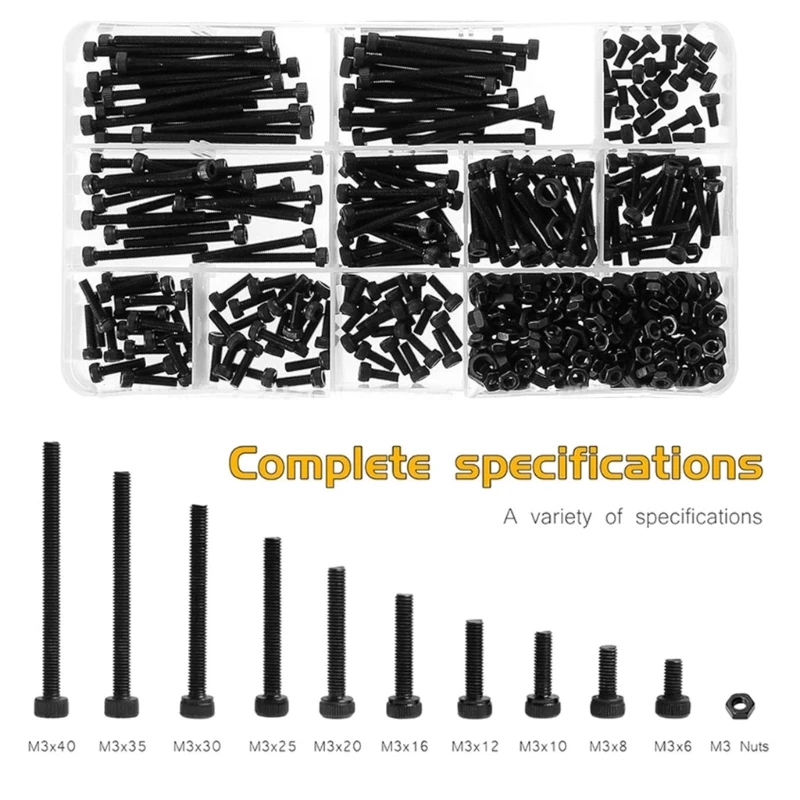 560pcs 3,4,5mm Sekrup Mesin Karbon Sekrup Nut Hardware Assortment Set