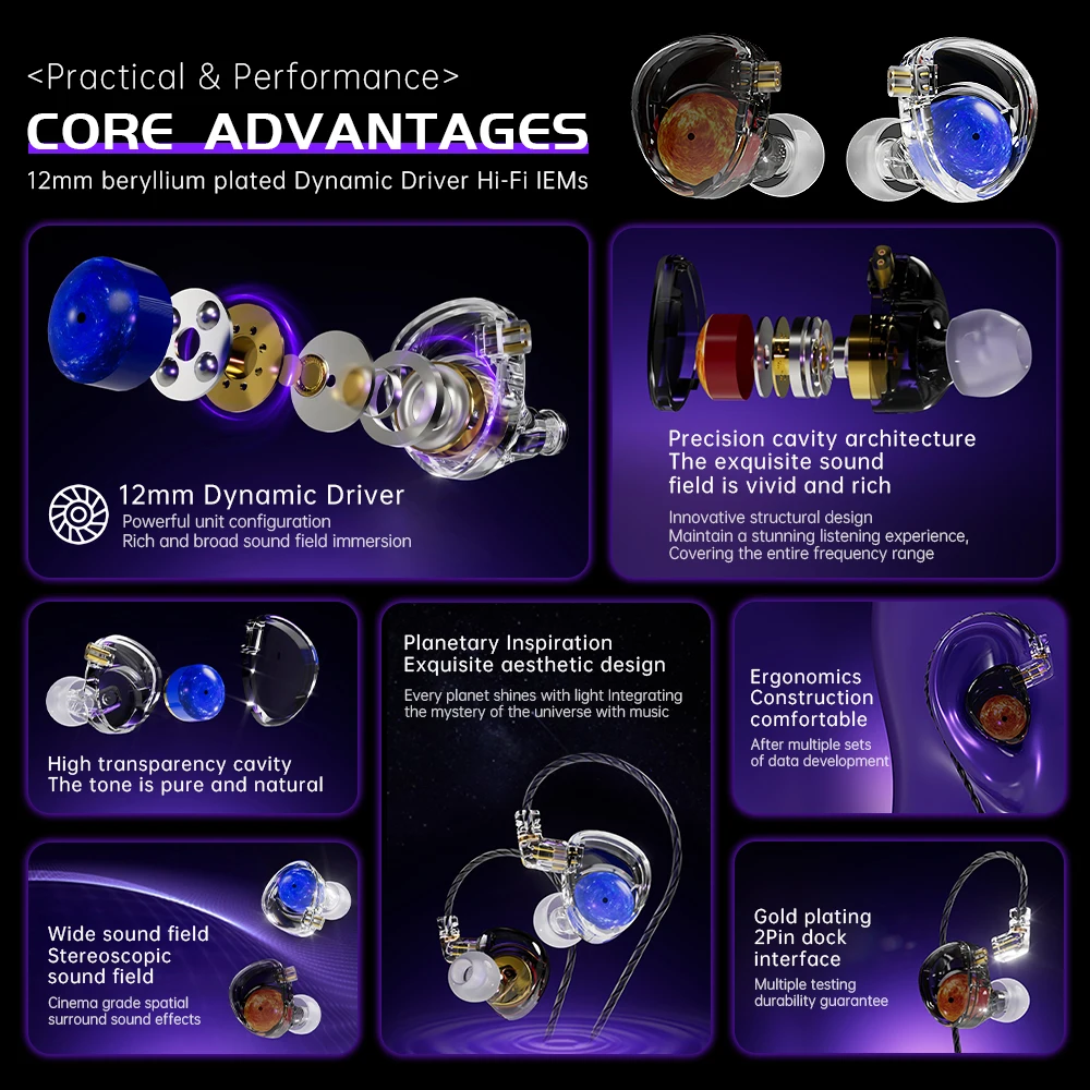 Наушники-вкладыши ND Planet с динамическим драйвером 12 мм