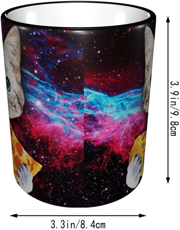Space Cat Pizza Ceramic Coffee Mug Unique Best Gifts Microwave and Dishwasher Safe Funny Tea Cup 11oz