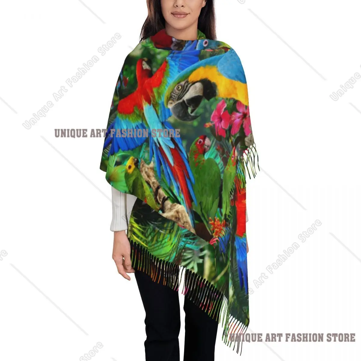 Stampa personalizzata Simpatici pappagalli tropicali Uccelli Sciarpa Uomo Donna Inverno Autunno Sciarpe calde Cockatiel Ara Parrotlet Scialli Avvolge