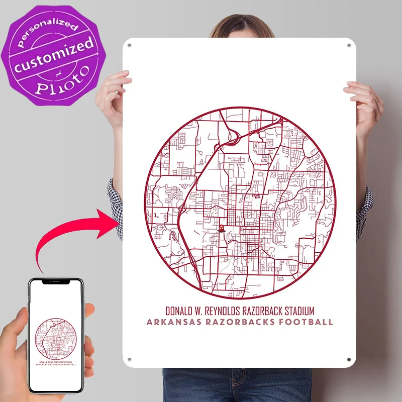 Razorback Stadium 3D Printed Texture Poster Personalized Wall Art Retro Metal Tin Signs for Decoration Room Decorating Interior
