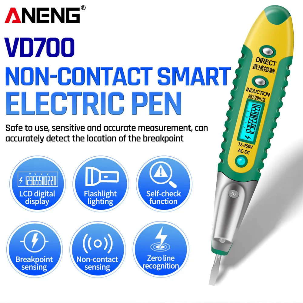 VD700 Digital Test Pencil Tester Electrical Voltage Detector Pen LCD Display Screwdriver  AC/DC 12-250V for Electrician Tools