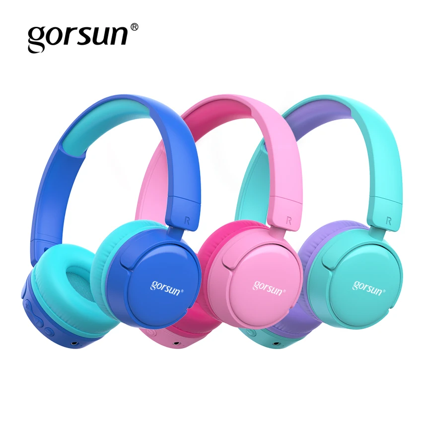 Gorsun-auriculares inalámbricos con cable para niños y niñas, audífonos plegables con Bluetooth, ajustador de volumen, Material de grado alimenticio, color rosa y azul