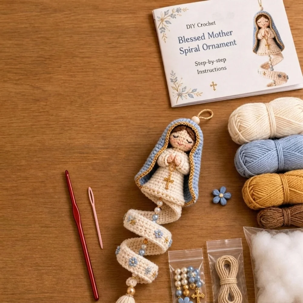 Spiral‑Shape Christmas Crochet Ornament Set Handmade Gift Soft‑Yarn Snowman Spiral Crochet DIY Kit Beginner Friendly