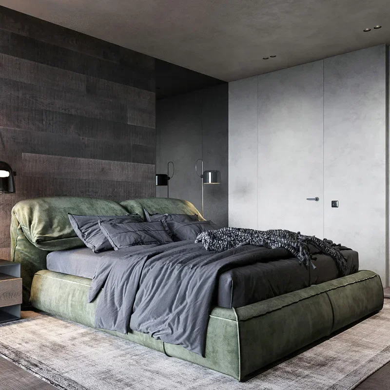 

#Italian designer Elephant Ears Bedroom Villa Apartment Double queen bed soft fabric can be customized color bed