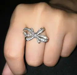 925 Sterling Silver Classic Big Bow Bow Bow Zircon Ring For Ladies Fashion Birthday Wedding Engagement Jewelry Gift