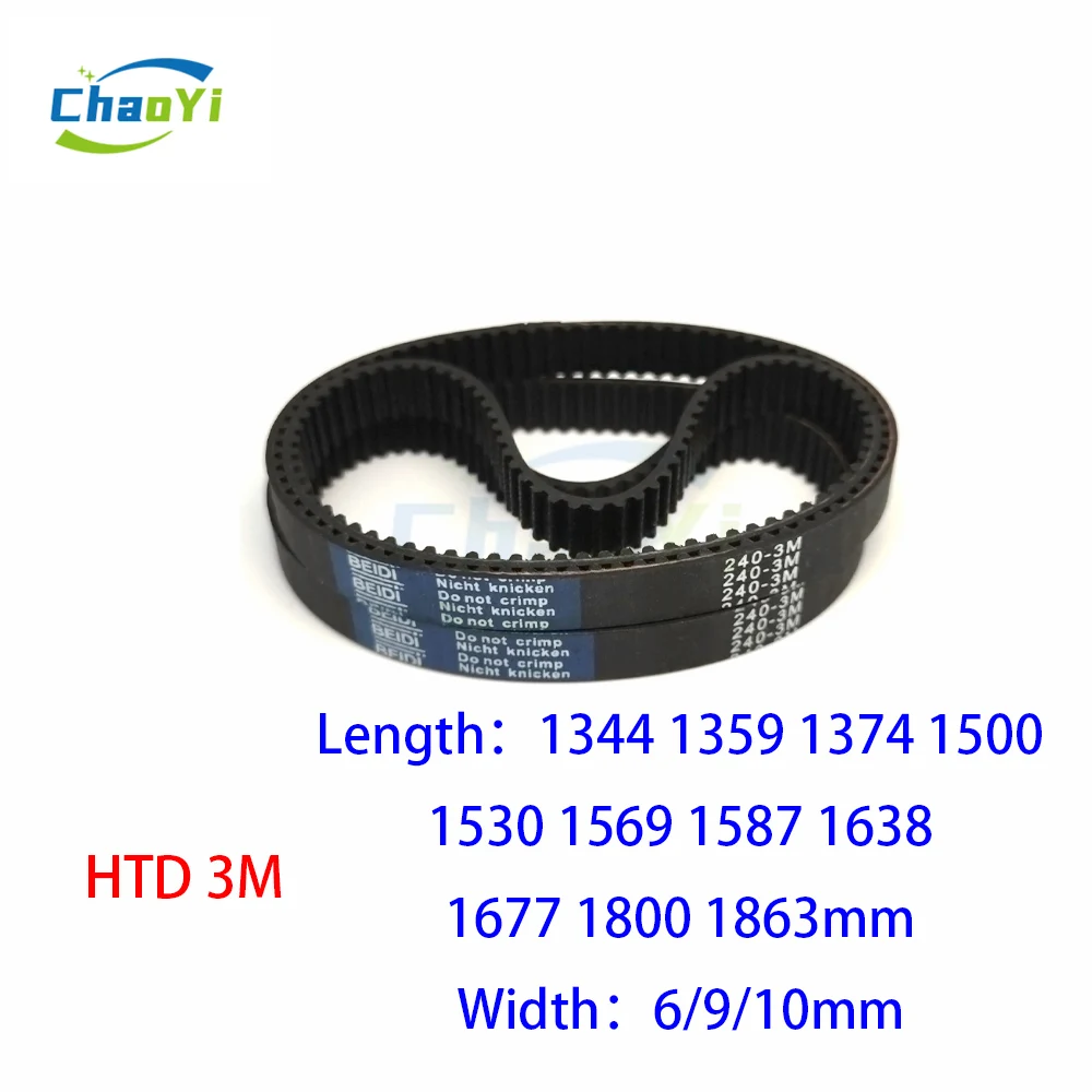 

HTD 3M Closed Loop Rubber Timing Belt Width Length 1344 1359 1374 1500 1530 1569 1587 1638 1677 1800 1863mm 6/9/10mm 1800-3M