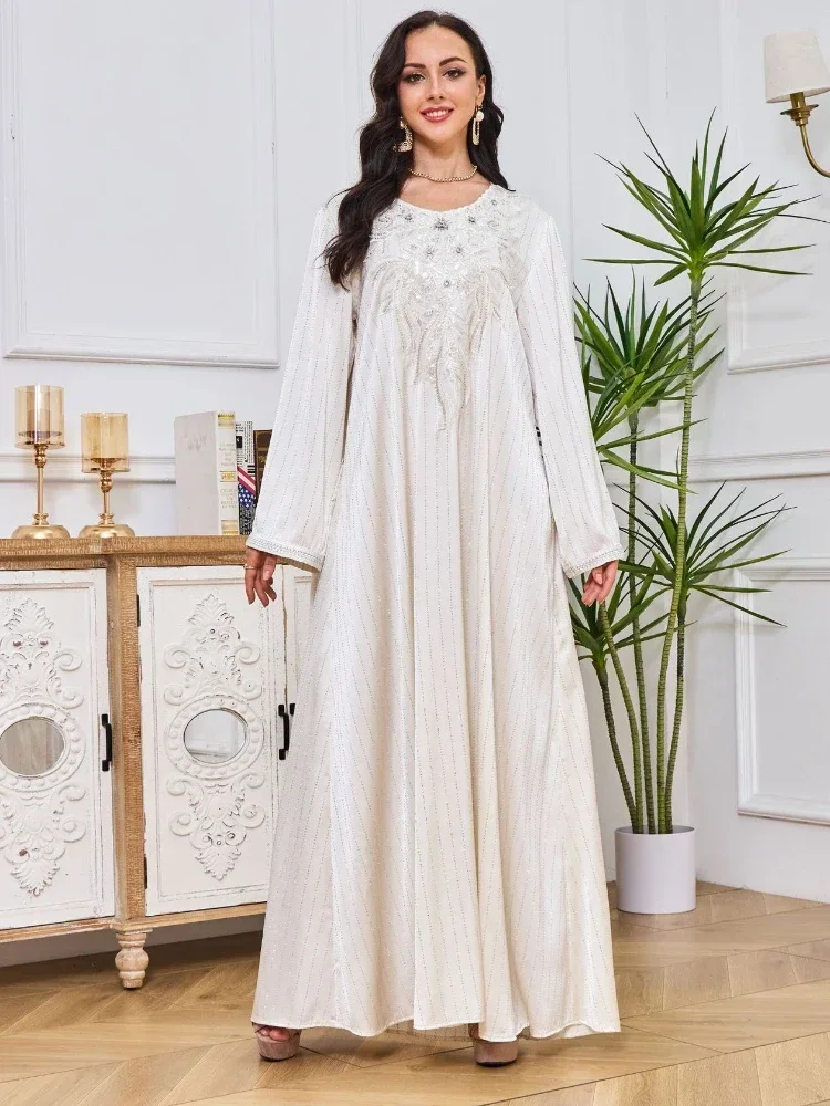 

Muslim Party Dress Eid Abaya Dubai Luxury Diamonds Islamic Clothing Abayas for Women Arabic Turkish Long Dresses Jalabiya Kaftan