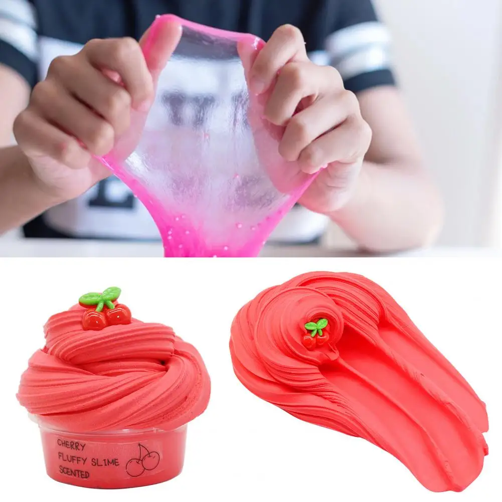 60ml Butter Slimes Non-sticky with Charm Super Soft Stress Relief Fruit Cherry Slimes Toy for Children Gift