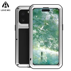 Original LOVE MEI Metal Armor For iphone 16 Pro Max Case 15 Plus 14 Military Grade Silicone Shockproof Cover Built-in Protector