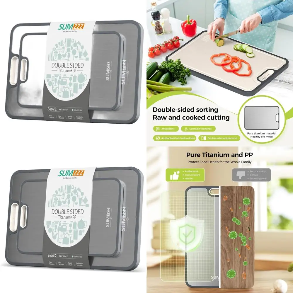 

Двусторонняя кухонная разделочная доска из чистого титана и полипропилена, пищевой класс, легко чистится, 15,5x10,5 и 12x8,5
