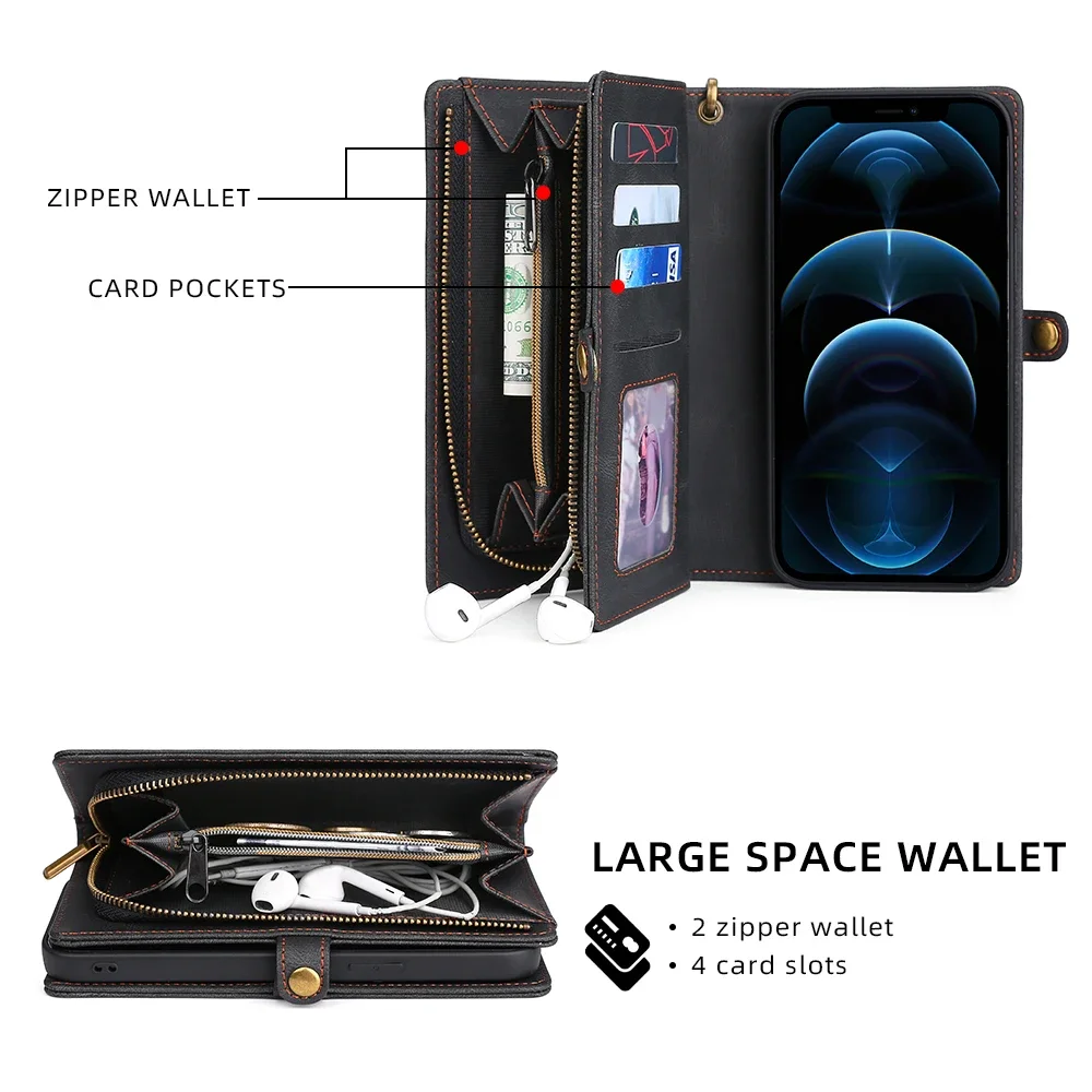 Wallet PU Leather Phone Case Cover For iPhone 16 15 Pro Max iPhone 16 15 Plus with Card Slots Zipper Wallet Design Phone Cover