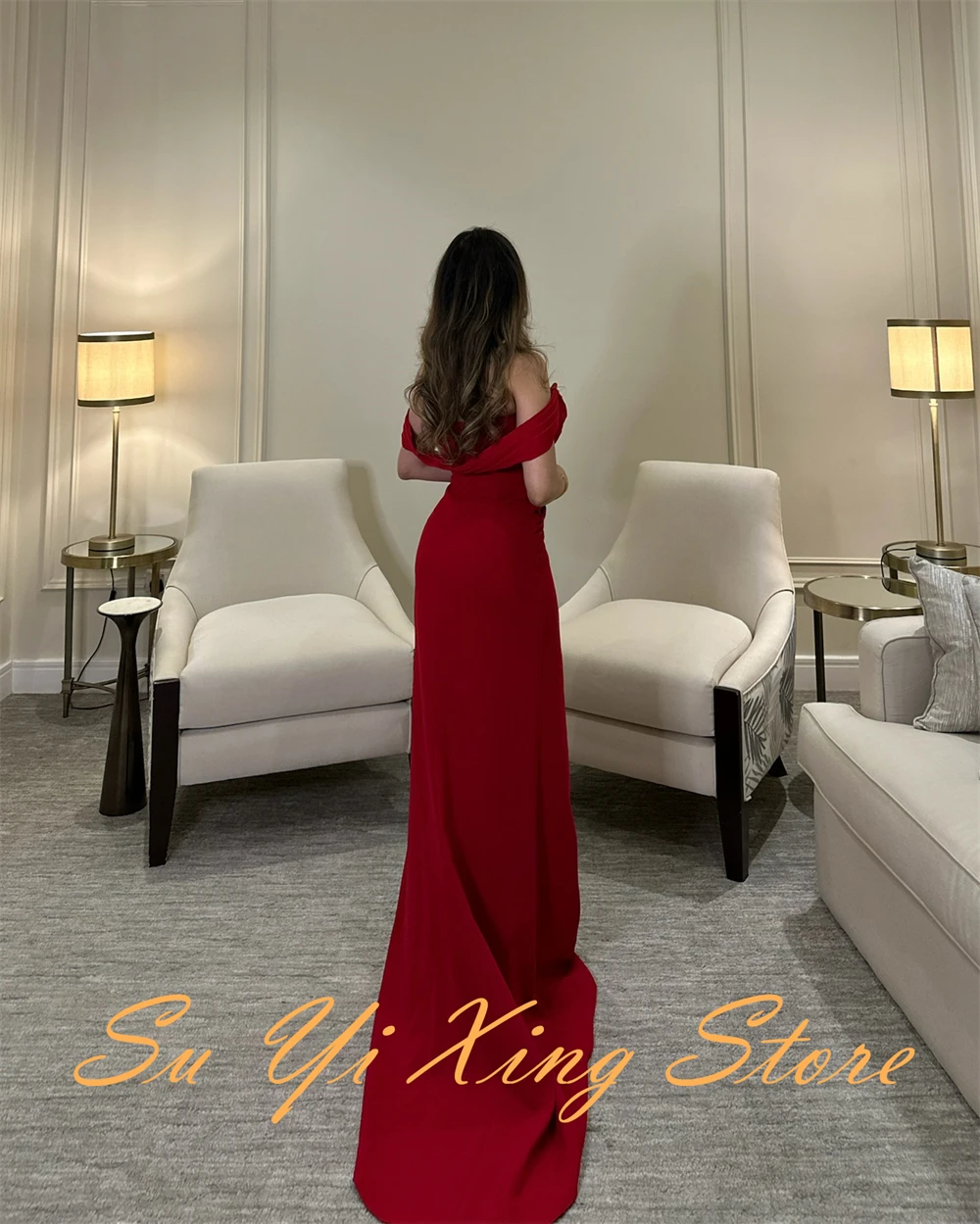 Customized  Graceful Ribbons Off the Shoulder Evening Dress Delicate Sheath Party Dress Classic Zipper Back Celebrity G