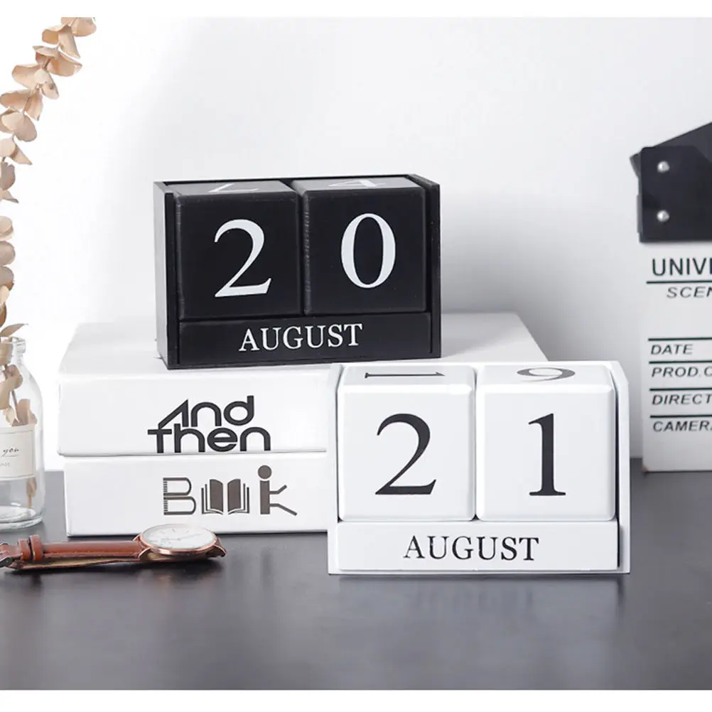

Creative Wooden Desktop Calendar Natural Wood Manual Desk Ornament Home Office Decoration Warm Tone Sleek Edges Fine Finish