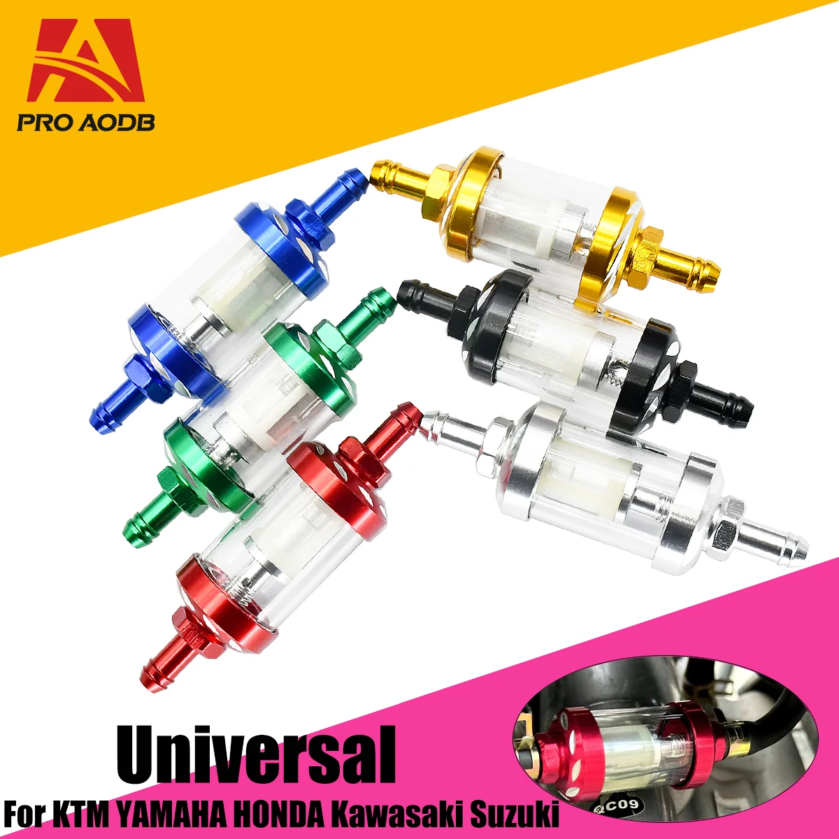 

Motorcycle Universal 8mm CNC Aluminum Alloy Glass Gas Fuel Gasoline Oil Filter For Motocross Dirt Pit Bike ATV Buggy Quad Parts