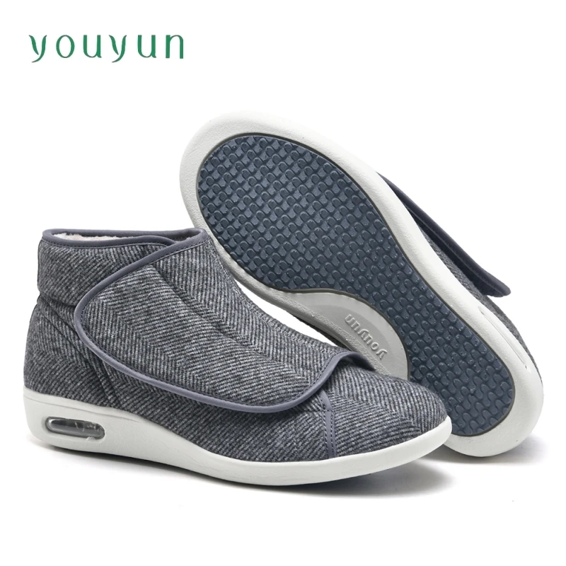 Autumn winter cashmere high top elderly shoes thick and warm adjustable unisex walking shoes flat bottomed non slip casual shoes